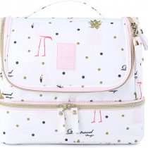 Hanging Toiletry Bag for Women, Lychii Cosmetic Bag with Double Layer, Toiletries Travel Organizer - Flamingo Printed