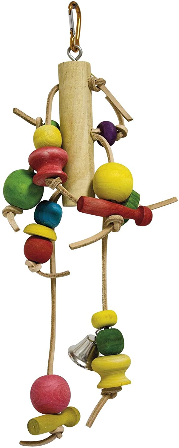 ICA BR130 Wooden Toy with Leather and Beads for Birds