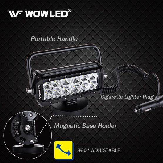 WOWLED Portable 36W Floodlight Magnetic Base LED Light Bar Offroad Driving Work Lamp Bar Flood Beam for Truck Car Boat Bar 4X4 Light Lamp 12V 24V Fog Light Bar - Image 4