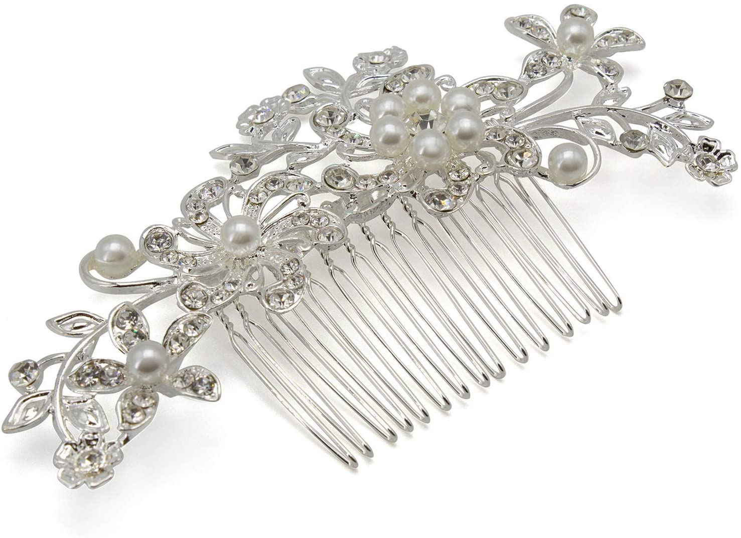 AKORD Bridal Silver Diamante Hair Comb Clip for Wedding/Party/Prom
