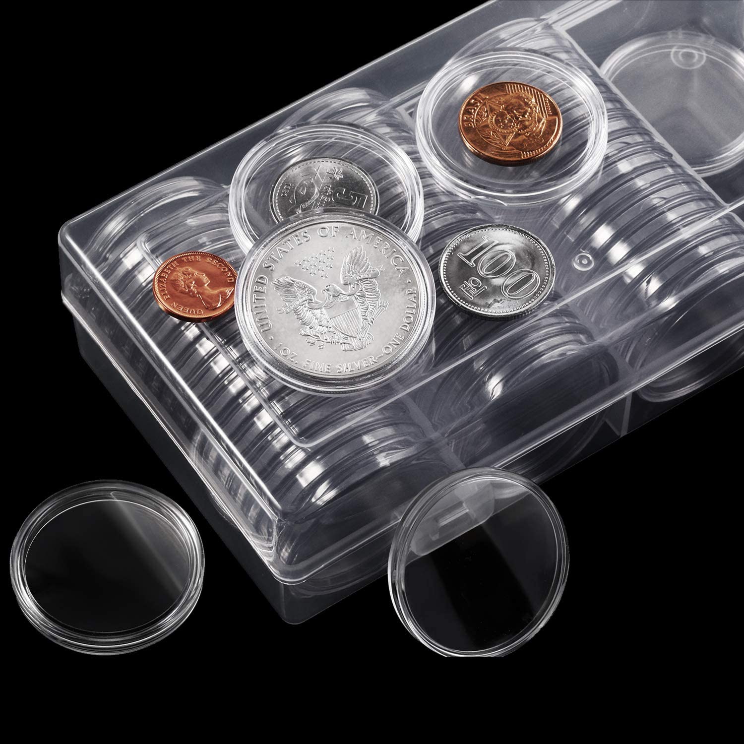 40 mm Silver Eagles Coin Capsules Coin Case Coin Holder Storage Container with Storage Organizer Box for Coin Collection Supplies (60 Pieces) - Image 3