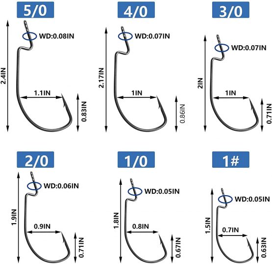 Bass Fishing Worm Hooks Set, 150pcs 3X Strong Offset Bass Hooks for Plastic Worms High Carbon Steel Wide Gap Worm Bait Jig Hooks for Bass Trout - Image 3