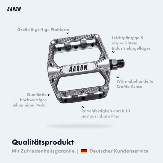AARON - Rock Aluminium Mountain Bike Pedals with Industrial Ball Bearings - Anti-Slip with Replaceable Pins - Platform Pedal for E-bikes, MTB, Trekking Bikes - Image 4