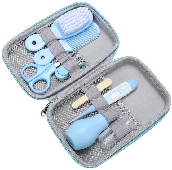 Fdit 8 in 1 Baby Grooming Kit Infant Manicure Care Set Baby Manicure Set Including Nail Clipper Safety Scissors Hair Brush Nail File(Blue)