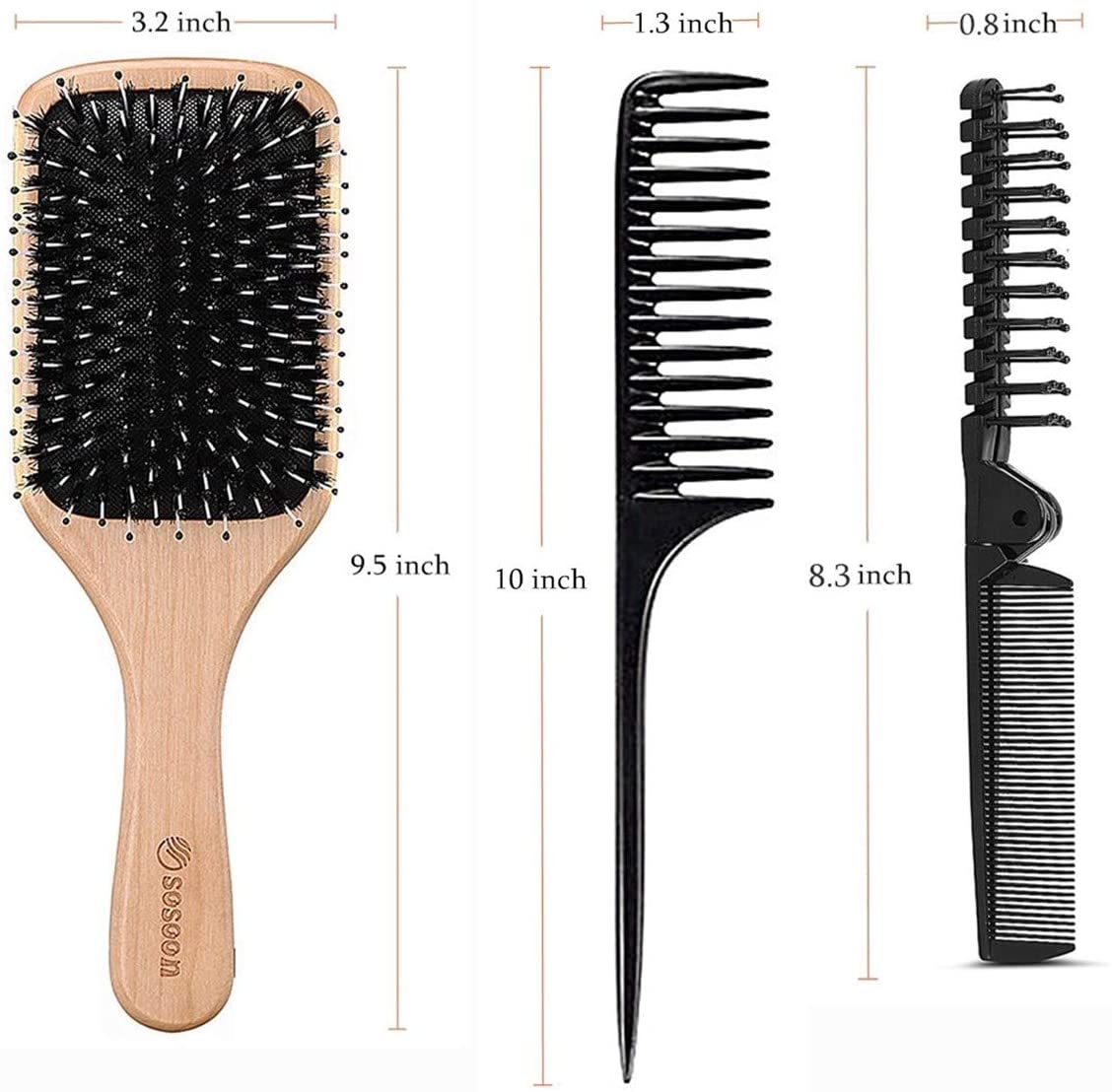 Hair Brush, Sosoon Boar Bristle Paddle Hairbrush for Long Thick Curly Wavy Dry or Damaged Hair - Image 4