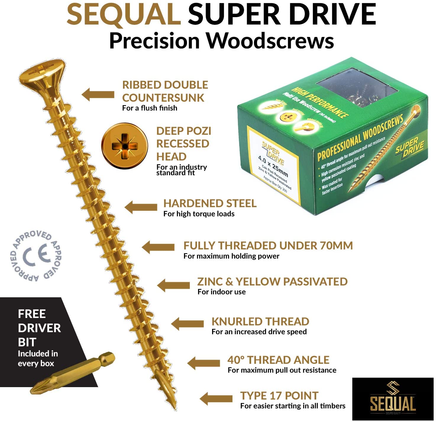 SEQUAL® Hyper Drive Wood Screws M4x30mm (Box Of 200), Self Countersinking Head For Flush Smooth Finish, Woodscrews Pack With Knurled Thread For Easier Drive And Holding Power, Rust Resistant Screw Set - Image 2