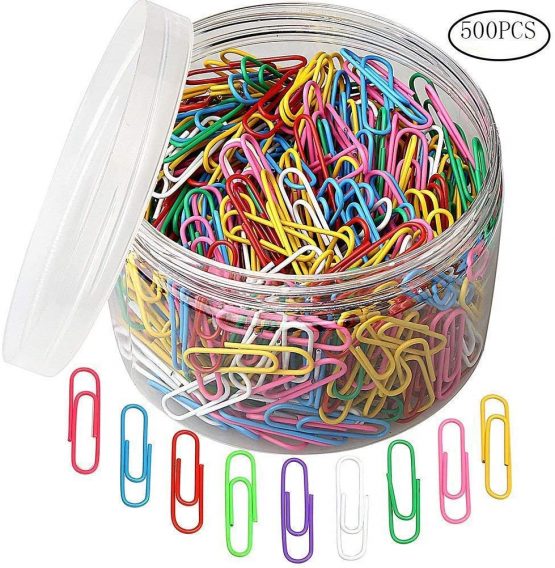 kuou 500 Pcs Coloured Paper Clips, Plastic-Coated Metal Paperclips Paper Clips Clamps with Box for Office School Stationery Document, Small Paper Clips(33mm, Assorted Color)