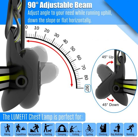 LUMEFIT Run Light, Running Light for Runners Chest LED Lamp - 90° Adjustable Beam Angle, 500 Lumen 360 Degree Reflective Band, USB Rechargeable - Front Body Torch Rear Safety Warning, Jogging Hiking - Image 4