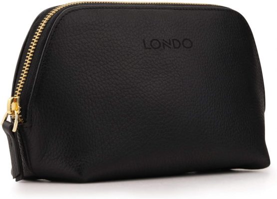 Londo Genuine Leather Makeup Bag Cosmetic Pouch Travel Organizer Toiletry Clutch (Black)