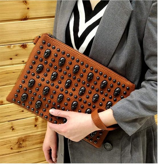 Chikencall® Women Classic Gothic Skull Rivet Clutch Purses Punk style Studded Shoulder Cross-Body Bag - Image 2