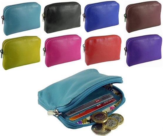 Small Soft Leather Credit Card Holder and Coin Zip Purse (Aqua Blue) - Image 3