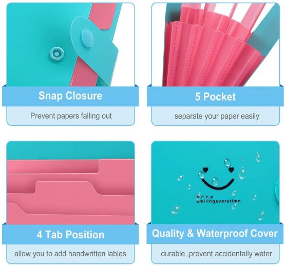 5 Pack Expanding File Folders Accordion Document Organizer, Letter A4 Paper Placstic File Folder 5 Pocket Expandable File Jackets for School Office Home - Image 4