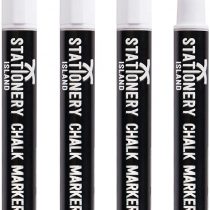 Stationery Island D30 White Chalk Pens - 3mm - Pack of 4 - Fine Bullet Nibs - Dry Wipe Erase Liquid Markers - For Glass, Mirrors, Windows, Whiteboards, Signs and Nonporous Blackboards