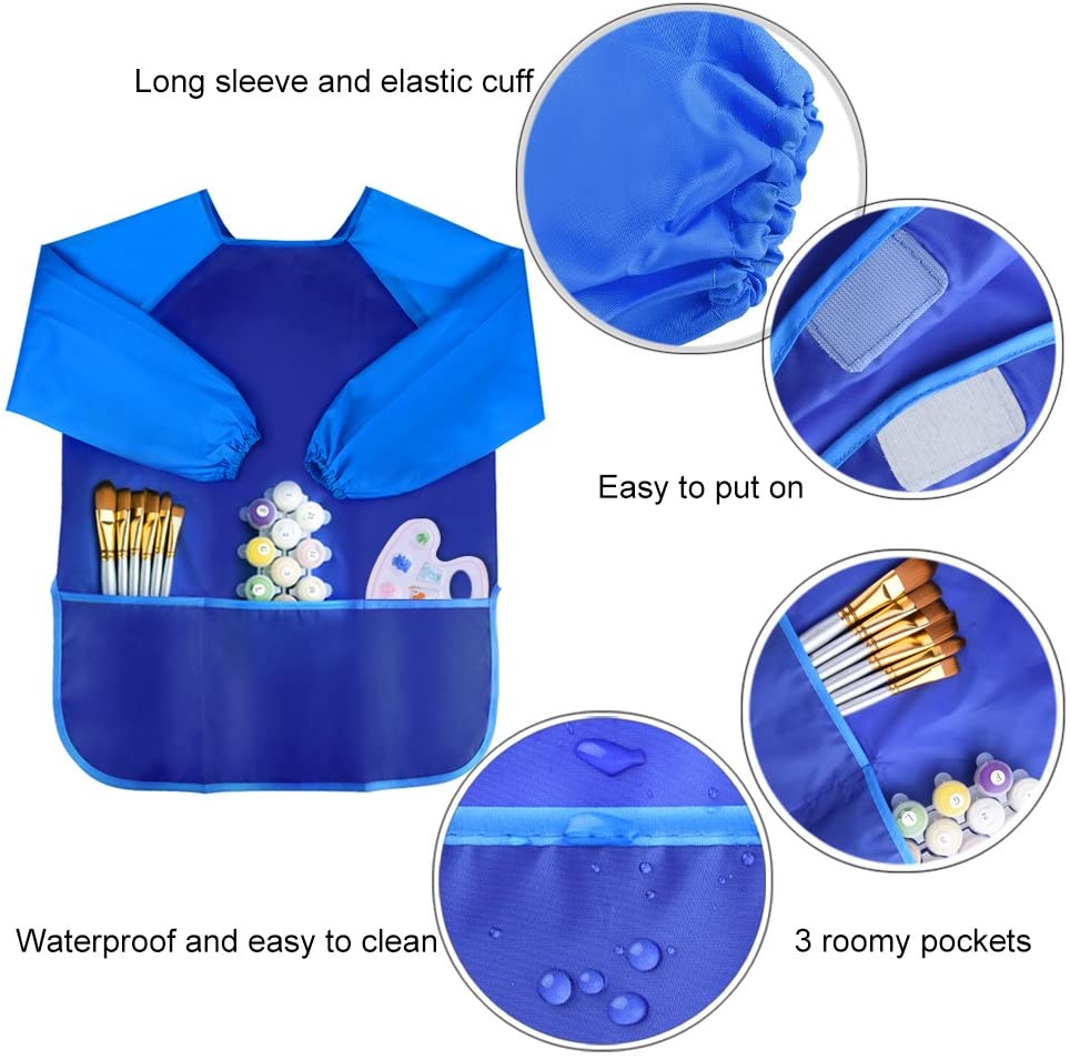 Kuuqa Waterproof Children Art Smock Kids Painting Baking Cooking Aprons with 3 Roomy Pockets,Painting Supplies - Image 4