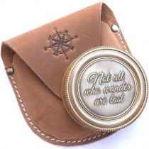 Nautical Replica Hub Antique Compass Not All Who Wander Are Lost Engraved Brass Compass With Leather Case, Pirates Compass, Magnetic Navigational instrument