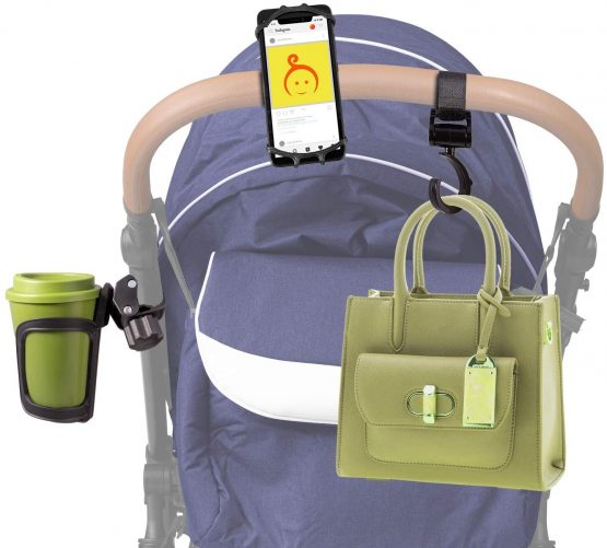 PRAM Stroller Bottle/Cup Holder, Phone Holder, Buggy Bag Hooks - Universal Pushchair Accessories Pack with Cupholder, Mobile Holder, and Pram Clip from TEDIBEE - Image 2