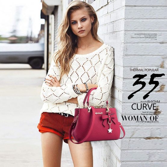 NICOLE & DORIS Women's Handbag PU Leather Shoulder Bag Travel Top Handle Bag Fashion Crossbody Bag with Bowknot Pendant - Image 2