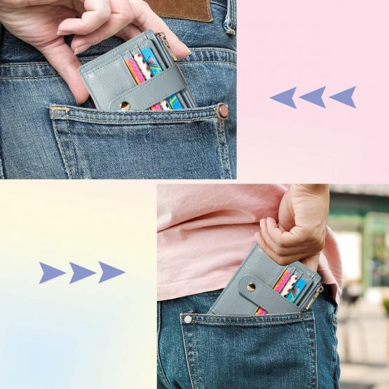 BTNEEU Men Women Leather Credit Card Holder RFID Blocking Slim Leather Wallet, Minimalist Card Holder Small Wallet with Coin Pocket, Thin Front Pocket Wallets with 9 Card Slots (Blue) - Image 2