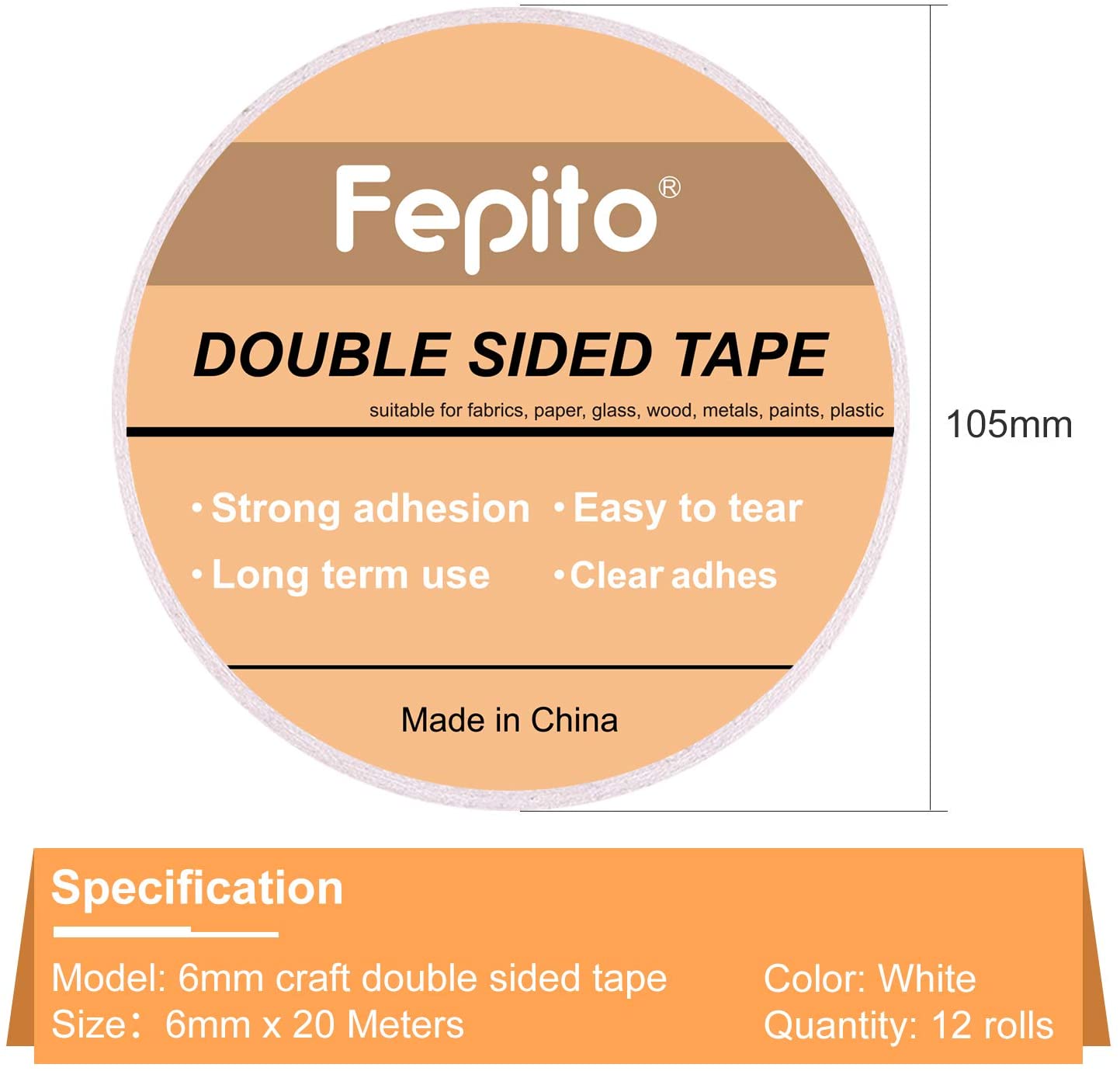 FEPITO 12 Rolls Double Sided Tape Self-Adhesive Tape for Sewing,Crafts,Handwork,6mm x 20 Meters Each Roll - Image 2