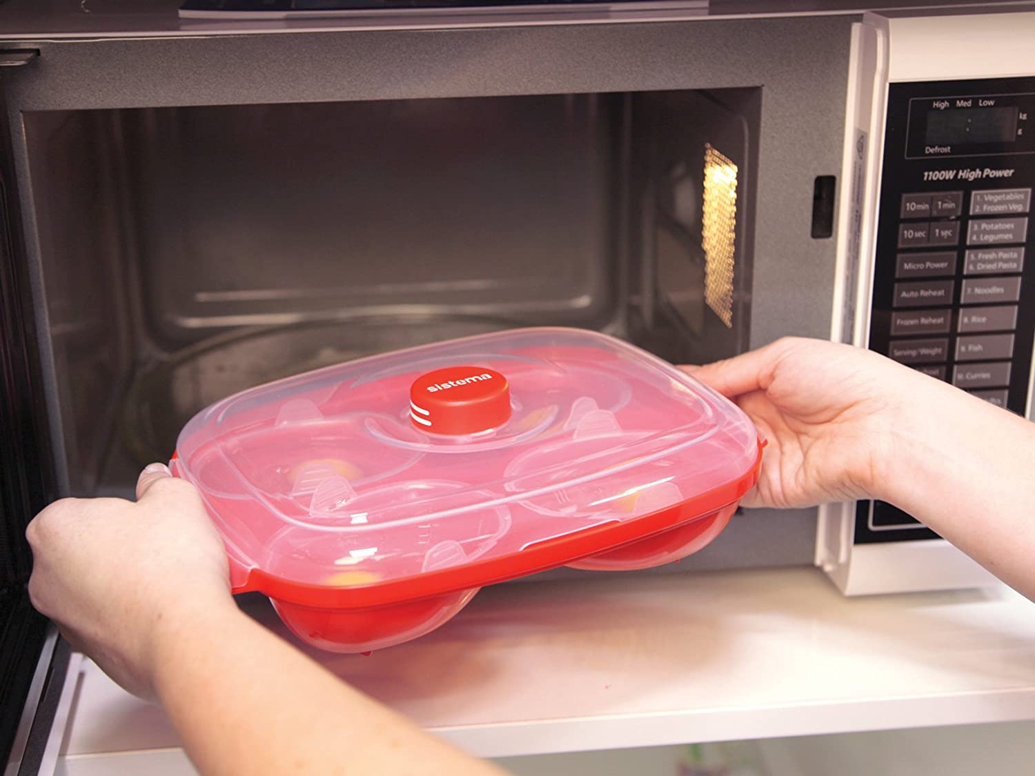 Sistema 1150 Microwave Egg Poacher, Red/Clear, 28.7 x 20.5 x 8.4 cm - Image 4