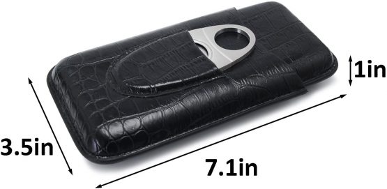 Leather Cigar Case, Including Cutter Set, Leather Traveling Cigar Case 3 Tubes Humidor Box, Packed by Nice Gift Box (Black) - Image 3