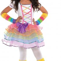 amscan 842747-55 Unicorn Rainbow Dress with Headband and Warmers - Age 8-10 Years - 1 PC