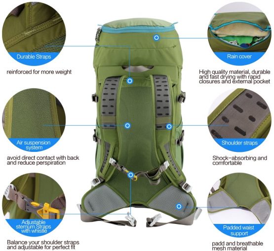 Eshow Hiking Rucksack Trekking Backpack 40 L for Men and Women with Rain Cover and Inner Frame - Image 3