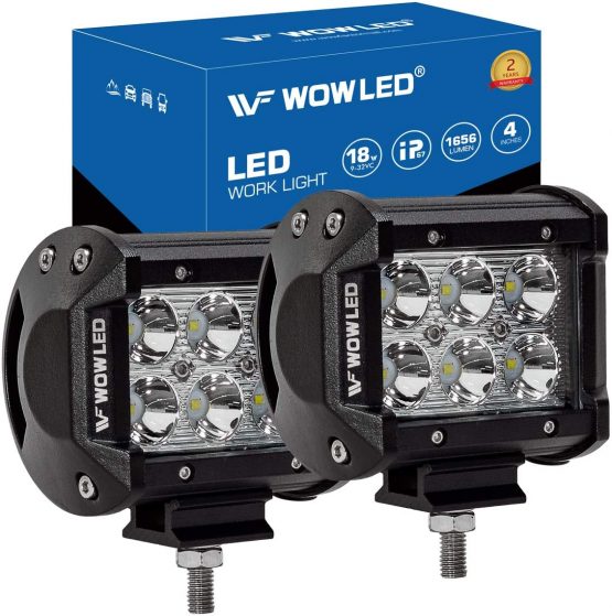 WOWLED 4 Inch 2 Pack 18W LED Lights LED Work Light Bar Spot Lamp Offroad 4WD SUV ATV Truck Boat Bar Lamp, IP67 Driving spotlight Spot Beam Light Lamp for Car Fog Spot Light 12V 24V DC