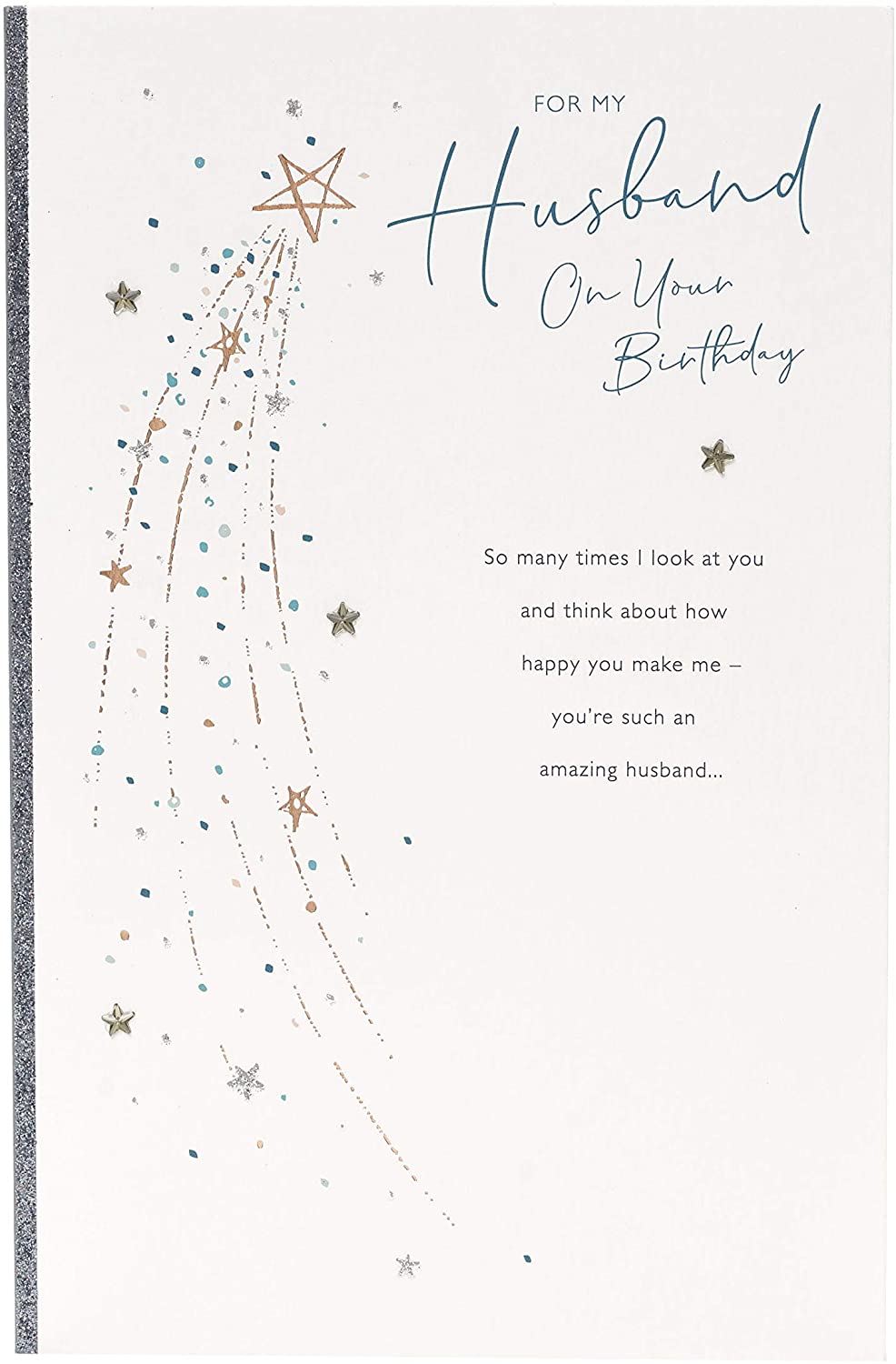 Husband Birthday Card - Birthday Card for Him Romantic - Lovely Message Inside - Simple Star Design, White, 165 mm x 254 mm