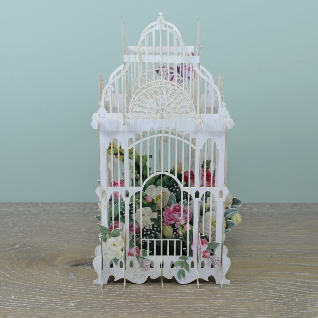 The Flower Cage - 3D Pop-Up Birthday Card Paper D'Art (Main), White with colored floral elements, 3.5x6 inches - Image 3