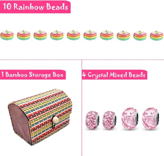 Jewellery Making Kit for Girls, Bracelet Making Kits with Charms Pendants Rainbow Silver Plated Beads Chains for Jewellery Making, Arts and Crafts Sets for Kids Friendship Age 8-12 - Image 3