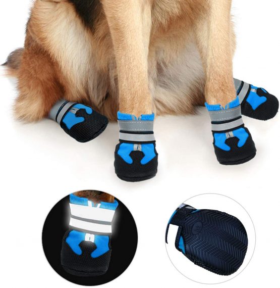 Ewolee Dog Shoes, Dog Boots for Injured Paws Waterproof, Set of 4 Dog Walking Boots Dog Paw Protectors with Adjustable Reflective Straps and Anti Slip Sole for Small Medium Large Dogs (Blue, S) - Image 3