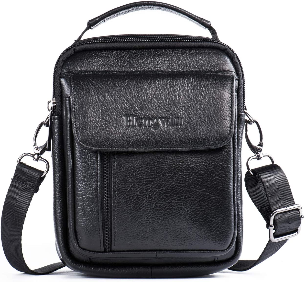 Hengwin Men’s Shoulder Crossbody Sling Bag, Genuine Leather Belt Messenger Pouch with Strap, Mobile Phone Case Holder