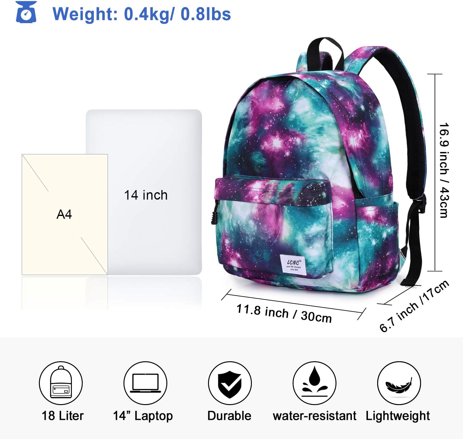 LCNC Galaxy Backpack for Girls & Boys - Teens & Kids, Elementary to Middle School Bookbag, Galaxy Green2 - Image 2