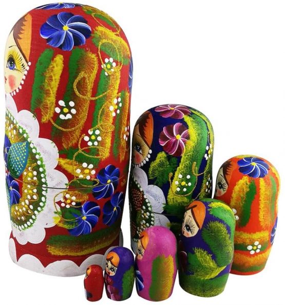 Winterworm 7pcs Red Flowers and Berries Wooden Russian Nesting Dolls Matryoshka Russian Doll - Image 2