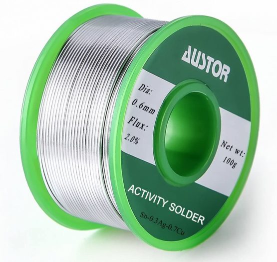 Austor 0.6mm Lead Free Solder Wire with Rosin Core, Sn 99% Ag 0.3% Cu 0.7%, 100g