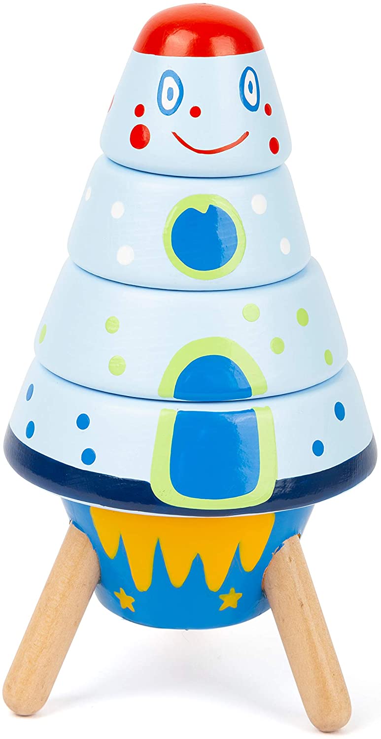 Small Foot 11450 Stacking Rocket Space, Made of Wood, Motor Activity Toy, 5 Pieces, Multicolored