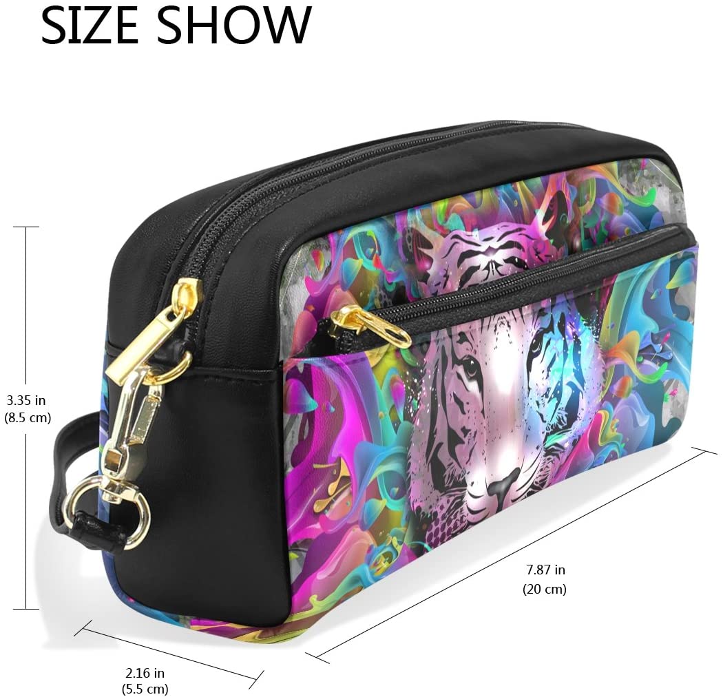 ISAOA Large Capacity Pencil Case and PU Leather Pen Bag Color Tiger Zipper Stationery Supplies Pencil Pouch Comestic Makeup Bag for Girls and Boys - Image 3