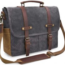 Newhey Mens Laptop Shoulder Canvas Messenger Bag Waterproof Computer Briefcase Notebook Vintage Satchel Designer School Work Bags Grey 15.6 Leather