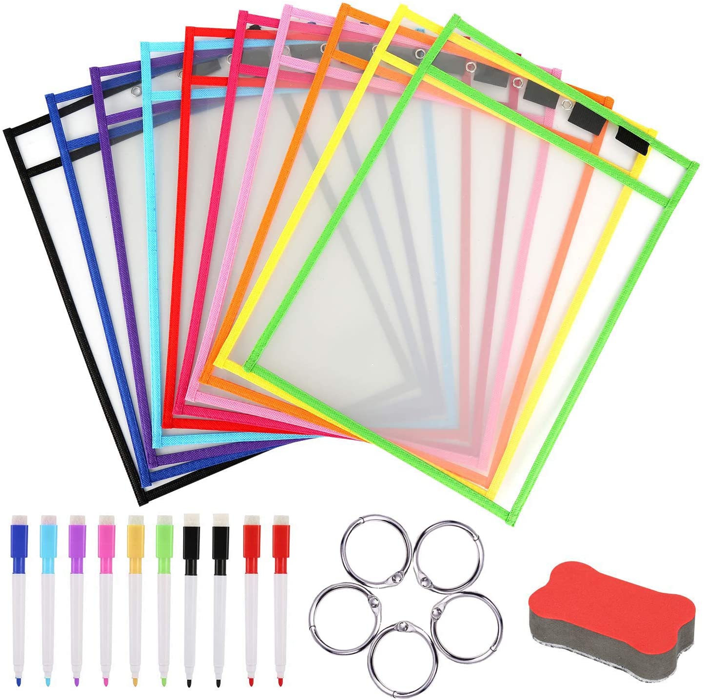 Dry Erase Pockets Sleeves, (10 Pack) A4 Paper Job Ticket Holders