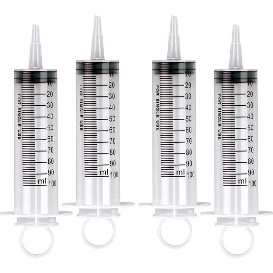 LUTER 4 Packs 100ml Syringes, Plastic Syringe Sterile with No Needle for Scientific Labs Experiment, Dispensing, Measuring, Watering