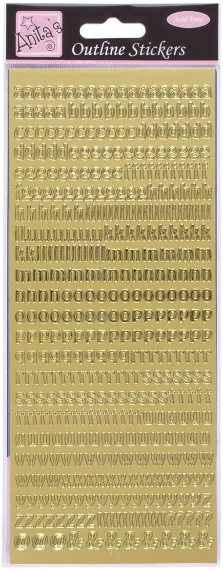 Anitas Outline Stickers, Small Letters, Gold, for Scrapbooking Card Making, Kids Play, Homework, Art, Craft, Embelish