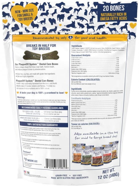 ProDen PlaqueOff Mini Dental Bones Vegetable Fusion and Blueberry (20 Pack - 340 g) for Small and Toy Dogs - Image 2