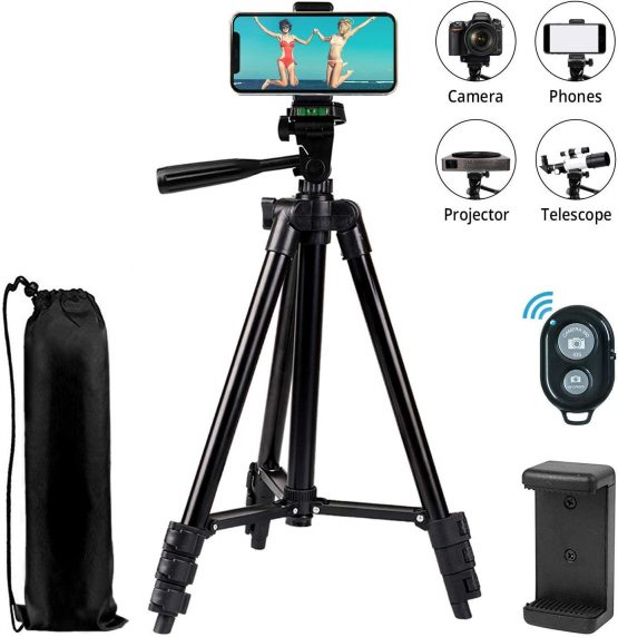 Phone Tripod EVERESTA 42 Inch 360 flexible Smartphone Tripod, iPhone Tripod Mobile Phone tripod Stand with Phone Holder Mount and Bluetooth Remote Shutter