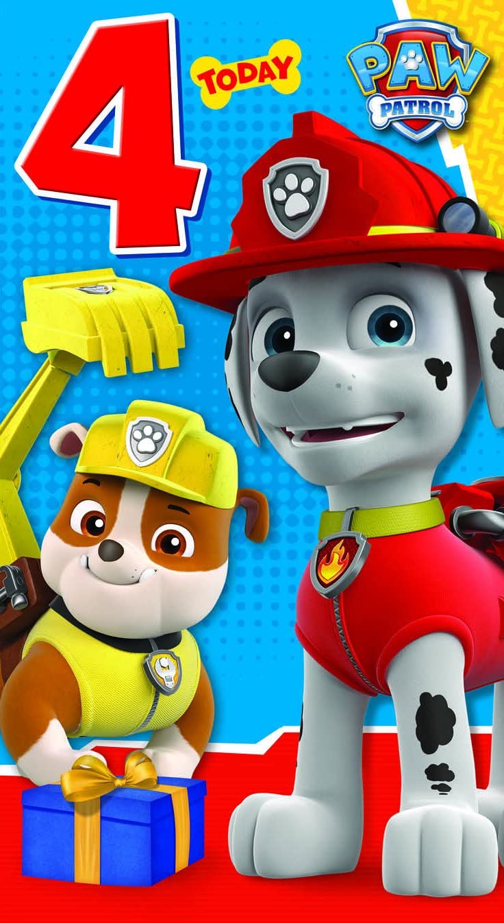 Paw Patrol Have a Pup-Tastic 4th Birthday Greeting Card, green|red|yellow|brown|beige