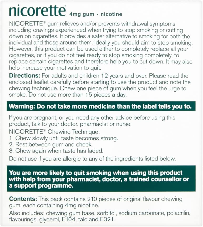 Nicorette 4 mg Original Gum Nicotine 210-Pieces, Nicotine Gum (Quit Smoking and Stop Smoking Aid) - Image 3