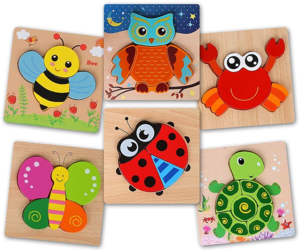 BeebeeRun Wooden Jigsaw Puzzles Toys for 2 year olds Boys Girls,6pcs