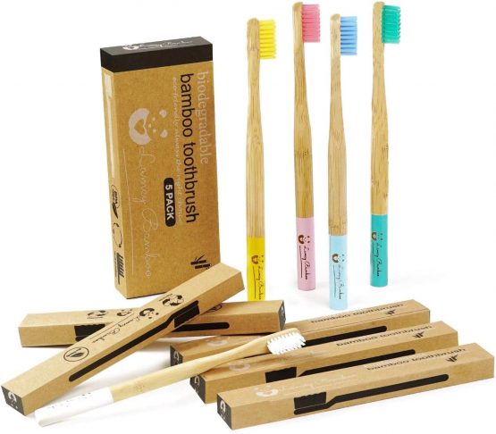 Bamboo Toothbrushes Pack of 5 | Organic | Ecofriendly Medium Soft Bristles for Natural Dental Care | Plastic Free Wooden Handle | Vegan | Multicolored - Image 2