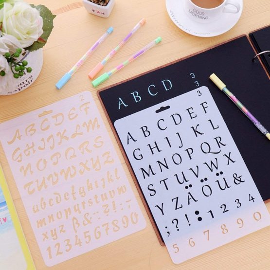 Alphabet Painting 4 PCS Assorted Styles Plastic Number and Letter Artistic Drafting Drawing Templates Stencil Set for DIY Craft Journal Photo Album Scrapbook Schedule Book Diary Art Projects - Image 4