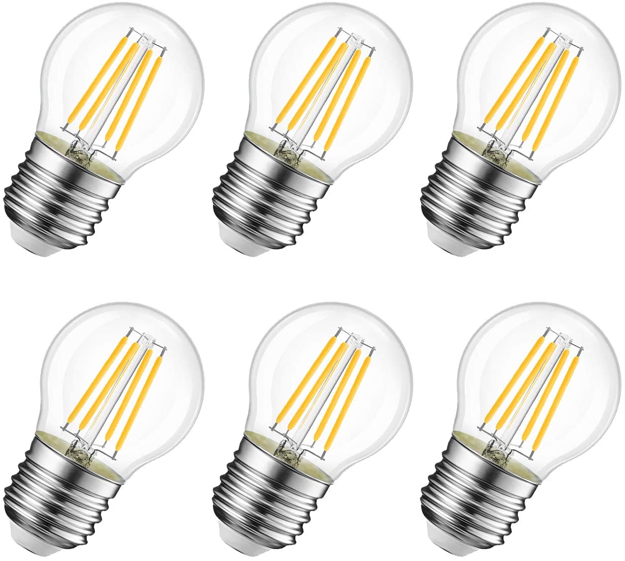 LVWIT 4W G45 E27 LED Filament Golfball Bulb, 6 Pack, 470Lm 40W Replacement, Non-dimmable, Warm White 2700K 80Ra